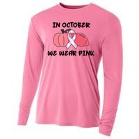 In October We Wear Pink Breast Cancer Pumpkin Ribbon Cooling Performance Long Sleeve Crew