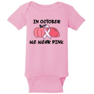 In October We Wear Pink Breast Cancer Pumpkin Ribbon Baby Bodysuit