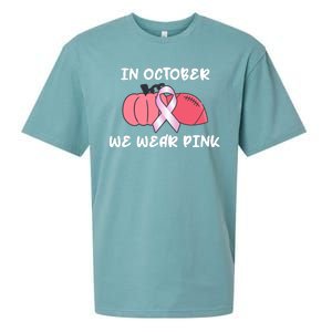 In October We Wear Pink Breast Cancer Pumpkin Ribbon Sueded Cloud Jersey T-Shirt