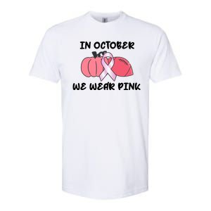 In October We Wear Pink Breast Cancer Pumpkin Ribbon Softstyle CVC T-Shirt