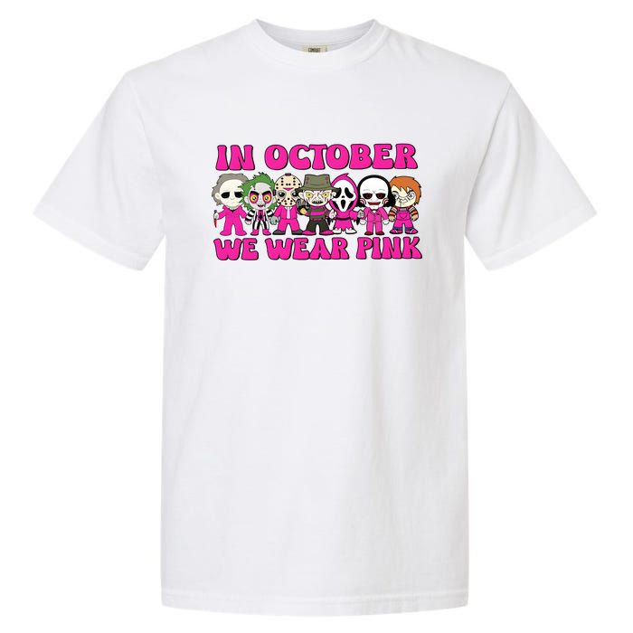 In October We Wear Pink Ghost Breast Cancer Halloween Horror Characters Garment-Dyed Heavyweight T-Shirt