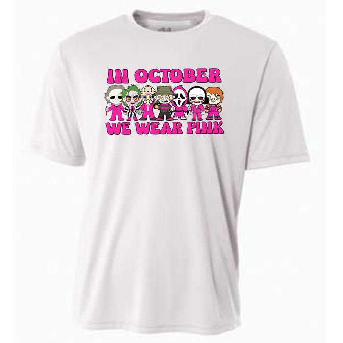 In October We Wear Pink Ghost Breast Cancer Halloween Horror Characters Cooling Performance Crew T-Shirt