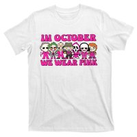 In October We Wear Pink Ghost Breast Cancer Halloween Horror Characters T-Shirt