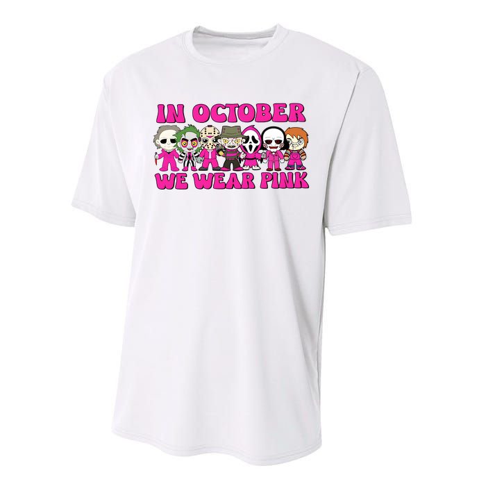 In October We Wear Pink Ghost Breast Cancer Halloween Horror Characters Performance Sprint T-Shirt