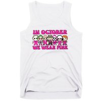 In October We Wear Pink Ghost Breast Cancer Halloween Horror Characters Tank Top