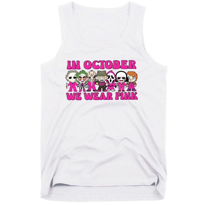 In October We Wear Pink Ghost Breast Cancer Halloween Horror Characters Tank Top