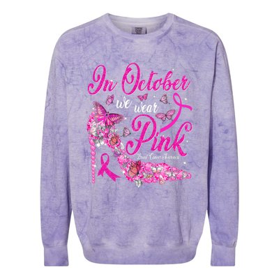 In October We Wear Pink Butterflies Breast Cancer Awareness Colorblast Crewneck Sweatshirt