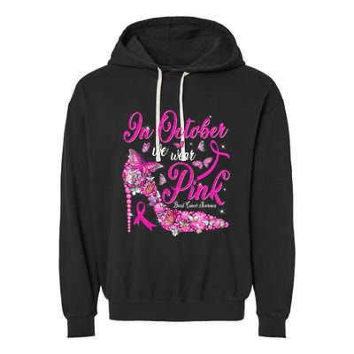 In October We Wear Pink Butterflies Breast Cancer Awareness Garment-Dyed Fleece Hoodie