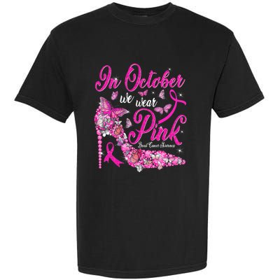 In October We Wear Pink Butterflies Breast Cancer Awareness Garment-Dyed Heavyweight T-Shirt