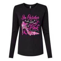 In October We Wear Pink Butterflies Breast Cancer Awareness Womens Cotton Relaxed Long Sleeve T-Shirt