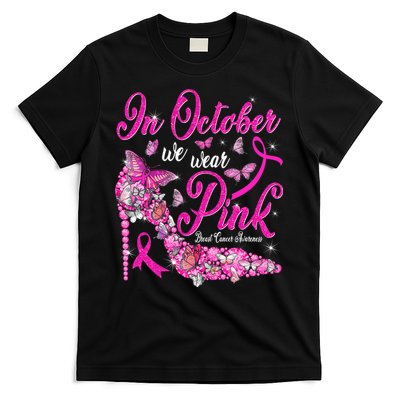 In October We Wear Pink Butterflies Breast Cancer Awareness T-Shirt