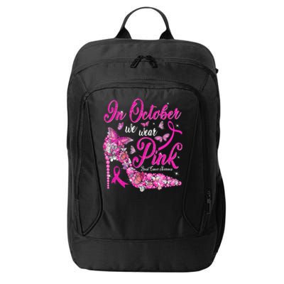 In October We Wear Pink Butterflies Breast Cancer Awareness City Backpack