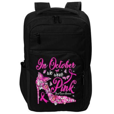 In October We Wear Pink Butterflies Breast Cancer Awareness Impact Tech Backpack