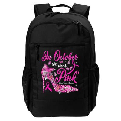 In October We Wear Pink Butterflies Breast Cancer Awareness Daily Commute Backpack