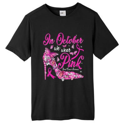 In October We Wear Pink Butterflies Breast Cancer Awareness Tall Fusion ChromaSoft Performance T-Shirt