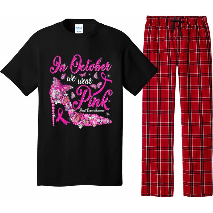 In October We Wear Pink Butterflies Breast Cancer Awareness Pajama Set