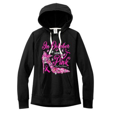 In October We Wear Pink Butterflies Breast Cancer Awareness Women's Fleece Hoodie