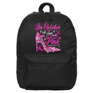 In October We Wear Pink Butterflies Breast Cancer Awareness 16 in Basic Backpack