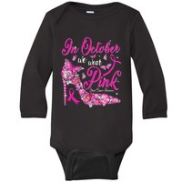 In October We Wear Pink Butterflies Breast Cancer Awareness Baby Long Sleeve Bodysuit