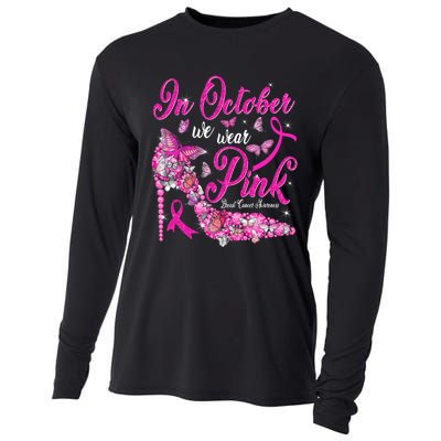 In October We Wear Pink Butterflies Breast Cancer Awareness Cooling Performance Long Sleeve Crew