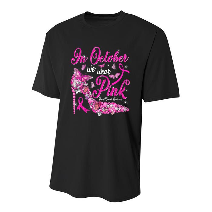 In October We Wear Pink Butterflies Breast Cancer Awareness Youth Performance Sprint T-Shirt