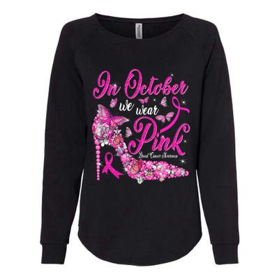 In October We Wear Pink Butterflies Breast Cancer Awareness Womens California Wash Sweatshirt