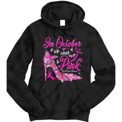 In October We Wear Pink Butterflies Breast Cancer Awareness Tie Dye Hoodie