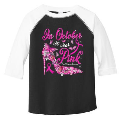 In October We Wear Pink Butterflies Breast Cancer Awareness Toddler Fine Jersey T-Shirt