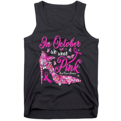 In October We Wear Pink Butterflies Breast Cancer Awareness Tank Top