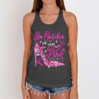 In October We Wear Pink Butterflies Breast Cancer Awareness Women's Knotted Racerback Tank