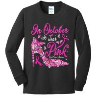 In October We Wear Pink Butterflies Breast Cancer Awareness Kids Long Sleeve Shirt