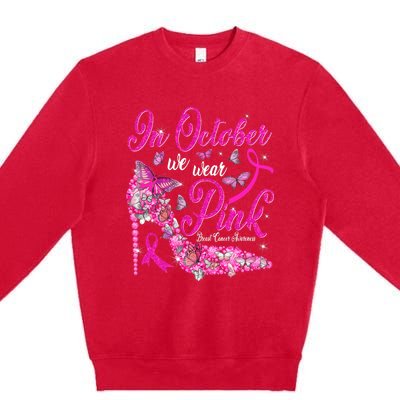 In October We Wear Pink Butterflies Breast Cancer Awareness Premium Crewneck Sweatshirt