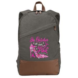 In October We Wear Pink Butterflies Breast Cancer Awareness Cotton Canvas Backpack