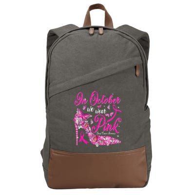 In October We Wear Pink Butterflies Breast Cancer Awareness Cotton Canvas Backpack