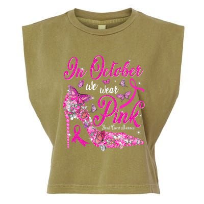 In October We Wear Pink Butterflies Breast Cancer Awareness Garment-Dyed Women's Muscle Tee