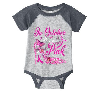 In October We Wear Pink Butterflies Breast Cancer Awareness Infant Baby Jersey Bodysuit