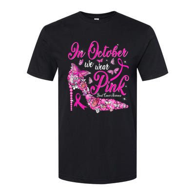 In October We Wear Pink Butterflies Breast Cancer Awareness Softstyle CVC T-Shirt