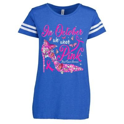 In October We Wear Pink Butterflies Breast Cancer Awareness Enza Ladies Jersey Football T-Shirt