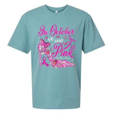 In October We Wear Pink Butterflies Breast Cancer Awareness Sueded Cloud Jersey T-Shirt