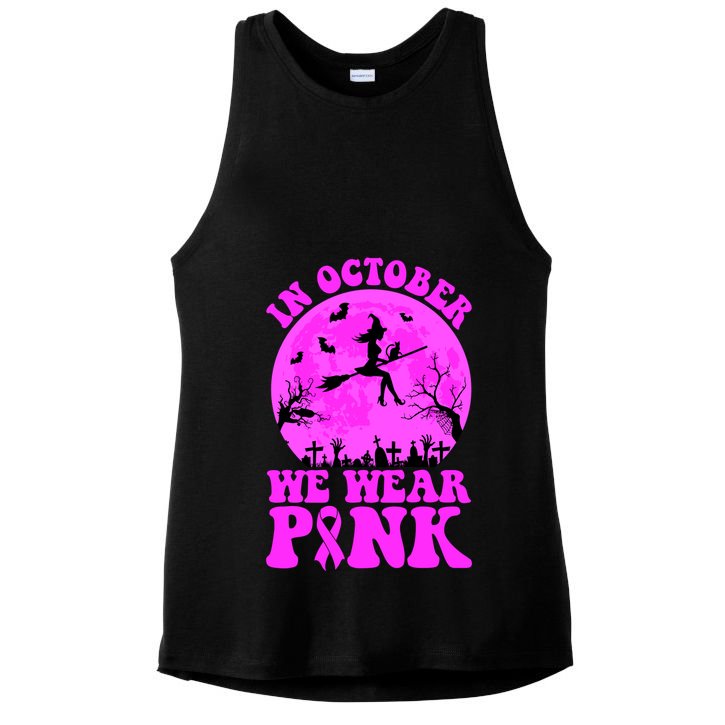 In October We Wear Pink Breast Cancer Halloween Witch Ladies PosiCharge Tri-Blend Wicking Tank