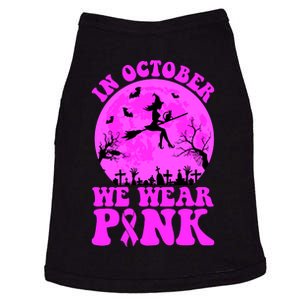 In October We Wear Pink Breast Cancer Halloween Witch Doggie Tank