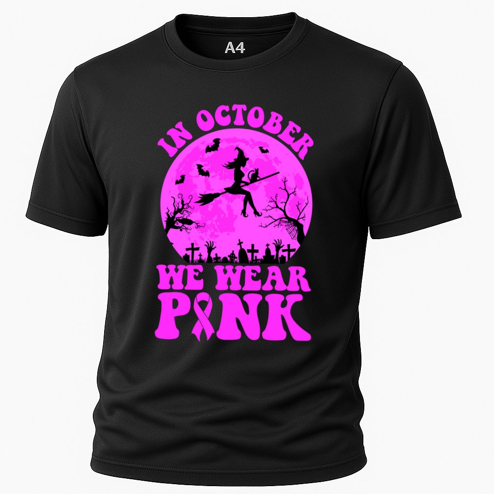 In October We Wear Pink Breast Cancer Halloween Witch Cooling Performance Crew T-Shirt