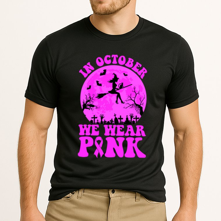 In October We Wear Pink Breast Cancer Halloween Witch Cooling Performance Crew T-Shirt