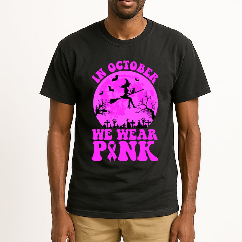 In October We Wear Pink Breast Cancer Halloween Witch Tall T-Shirt