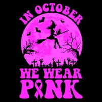 In October We Wear Pink Breast Cancer Halloween Witch Bucket Hat