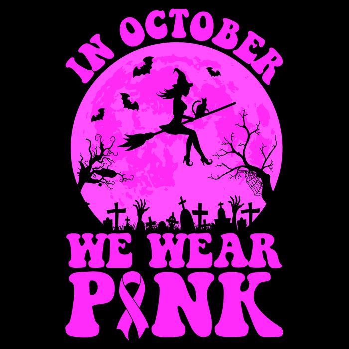 In October We Wear Pink Breast Cancer Halloween Witch Bucket Hat