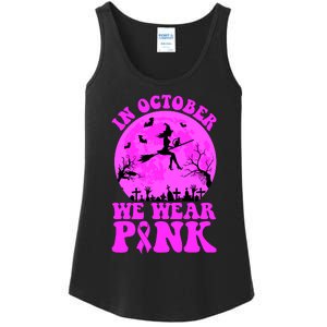 In October We Wear Pink Breast Cancer Halloween Witch Ladies Essential Tank