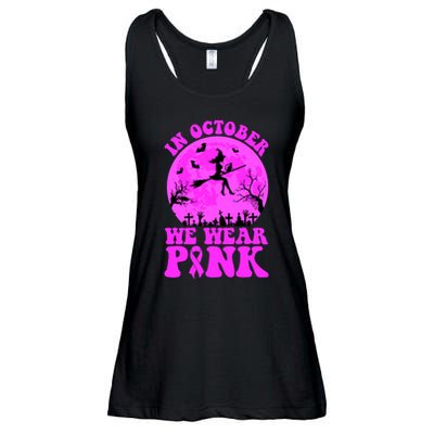 In October We Wear Pink Breast Cancer Halloween Witch Ladies Essential Flowy Tank