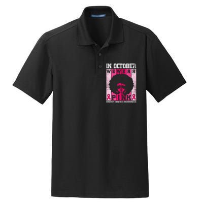 In October We Wear Pink Messy Bun Breast Cancer Awareness Dry Zone Grid Polo