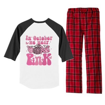 In October We Wear Pink Breast Cancer Awareness Fall Pumpkin Raglan Sleeve Pajama Set